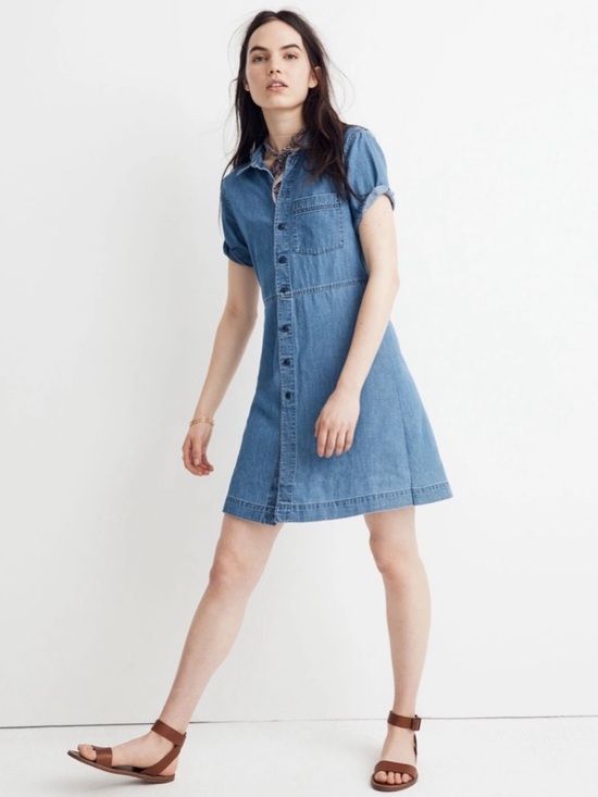 Madewell Dresses & Skirts - Madewell Blue Denim Waisted Dress Shirtdress with Button-Up Front Size Small